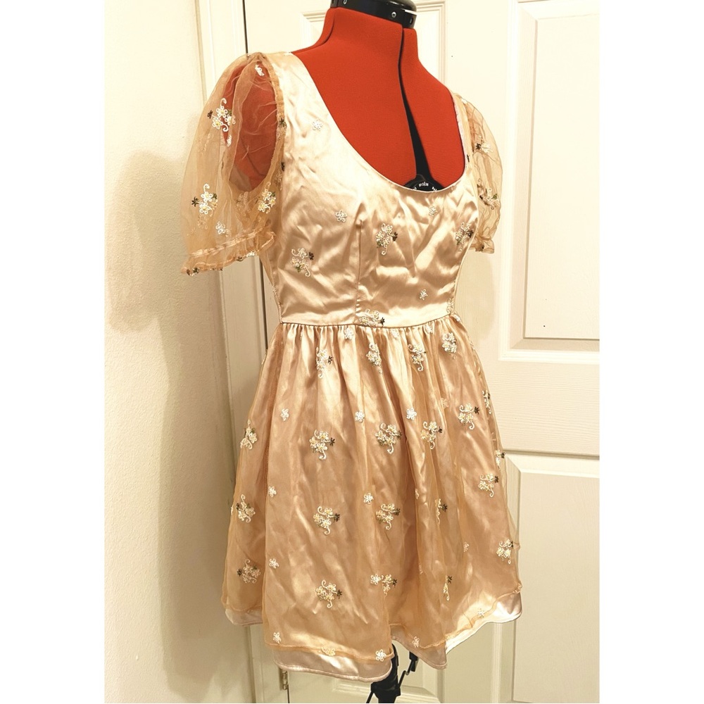 Dolls Kill Sugar Thrillz peachy cream mesh floral daisy embroidery babydoll M